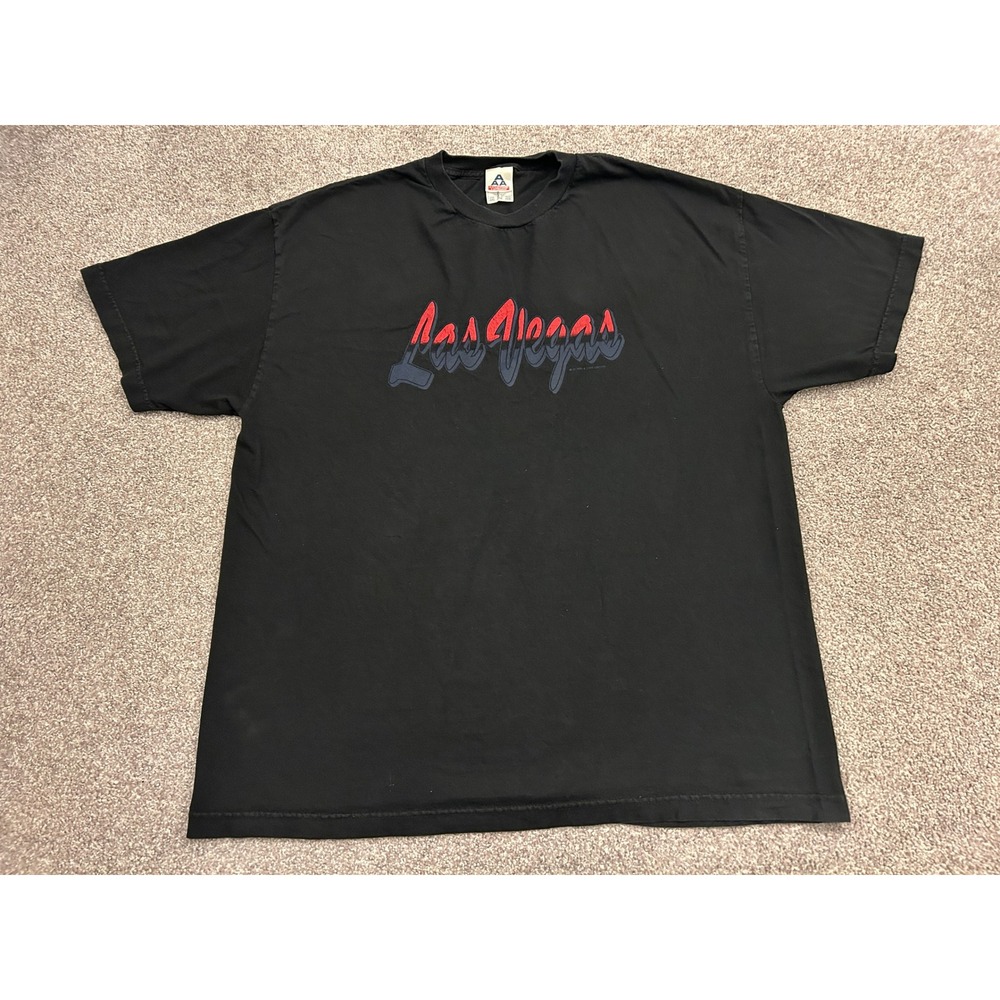VTG Alstyle Las Vegas Graphic T-Shirt Mens 2XL Black Excellent Short Sleeve Tee